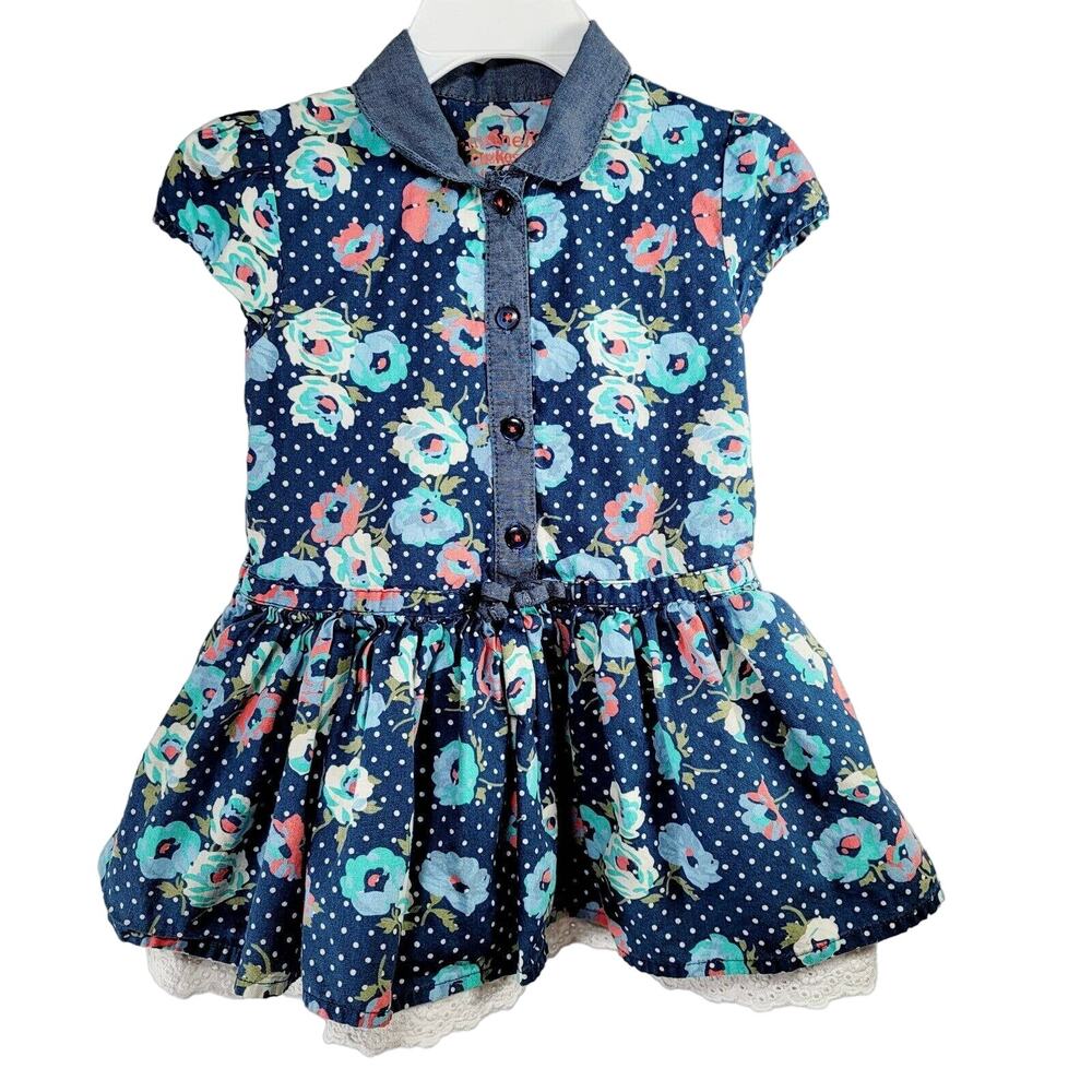 Floral Toddler Dress Size 18 mos OshKosh Polka Dots & Eyelet Trim Genuine Kids